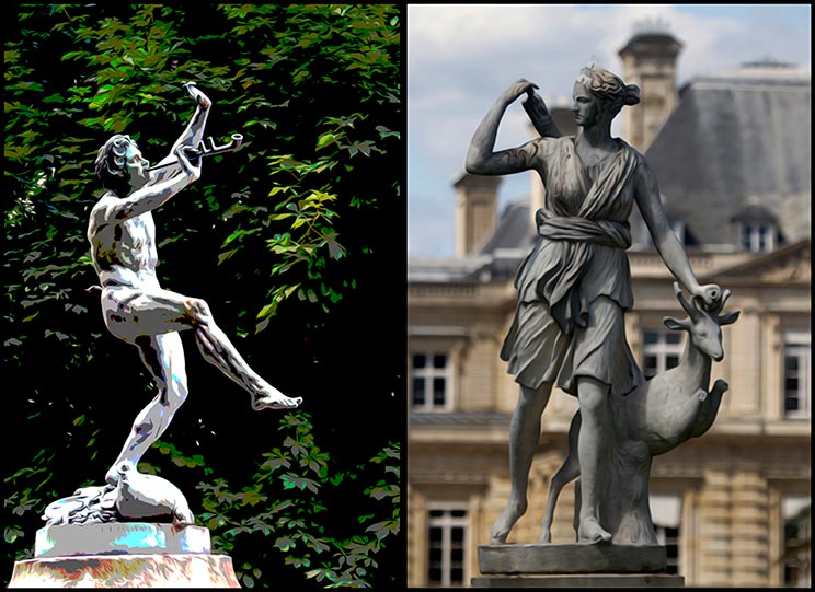 two statues luxembourg gardens